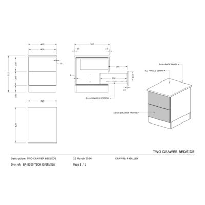 BA B109 2 Drawer Bedside Chest   Technical Overview