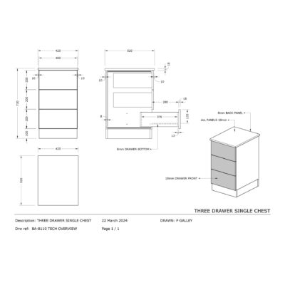 BA B110 3 Drawer Single Chest   Technical Overview