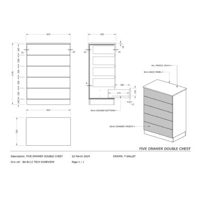 BA B112 5 Drawer Double Chest   Technical Overview