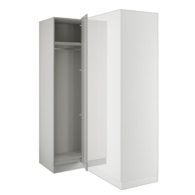 Classic Square Panel Light Grey Blind Corner Wardrobe with Connecting Wardrobe