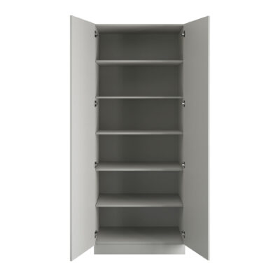 Classic Square Panel Light Grey Double Wardrobe with Shelves