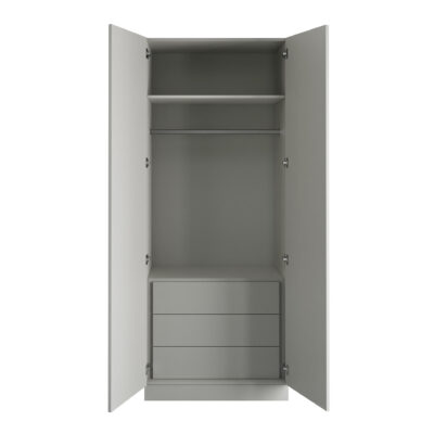 Classic Square Panel Light Grey Double Wardrobe with Single Rail & Internal Drawers