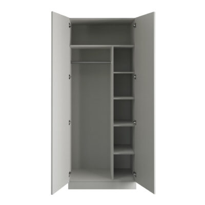 Classic Square Panel Light Grey Double Wardrobe with Single Rail & Shelves