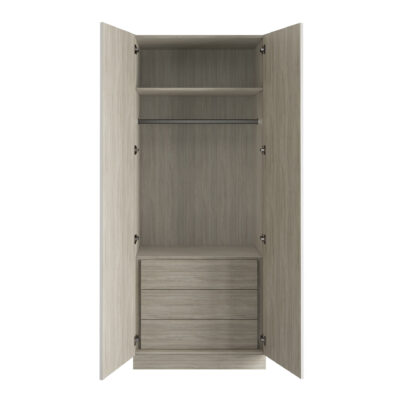 Classic Square Panel Taupe Grey Double Wardrobe with Single Rail & Internal Drawers