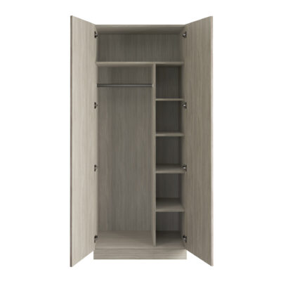 Classic Square Panel Taupe Grey Double Wardrobe with Single Rail & Shelves