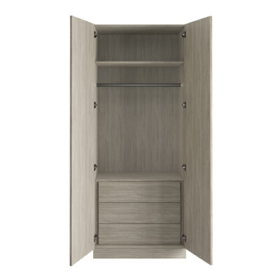 Classic Square Panel Urban Oak Double Wardrobe with Single Rail & Internal Drawers