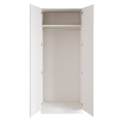 Classic Square Panel White Double Wardrobe with Single Rail