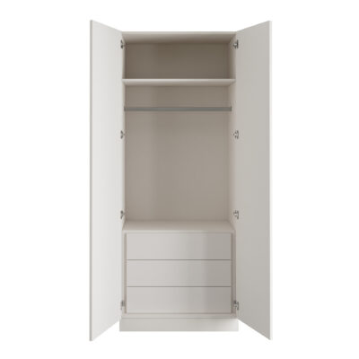 Classic Square Panel White Double Wardrobe with Single Rail & Internal Drawers