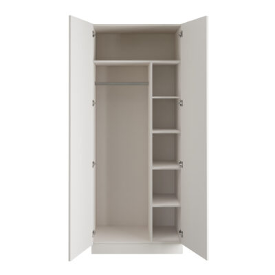 Classic Square Panel White Double Wardrobe with Single Rail & Shelves