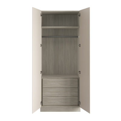 J Pull Handleless Cashmere Double Wardrobe with Single Rail & Internal Drawers