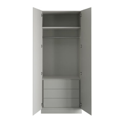 J Pull Handleless Light Grey Double Wardrobe with Single Rail & Internal Drawers