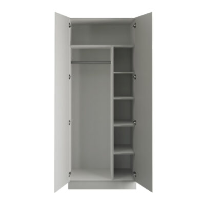 J Pull Handleless Light Grey Double Wardrobe with Single Rail & Shelves