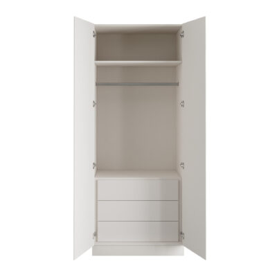 J Pull Handleless White Double Wardrobe with Single Rail & Internal Drawers