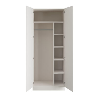 J Pull Handleless White Double Wardrobe with Single Rail & Shelves